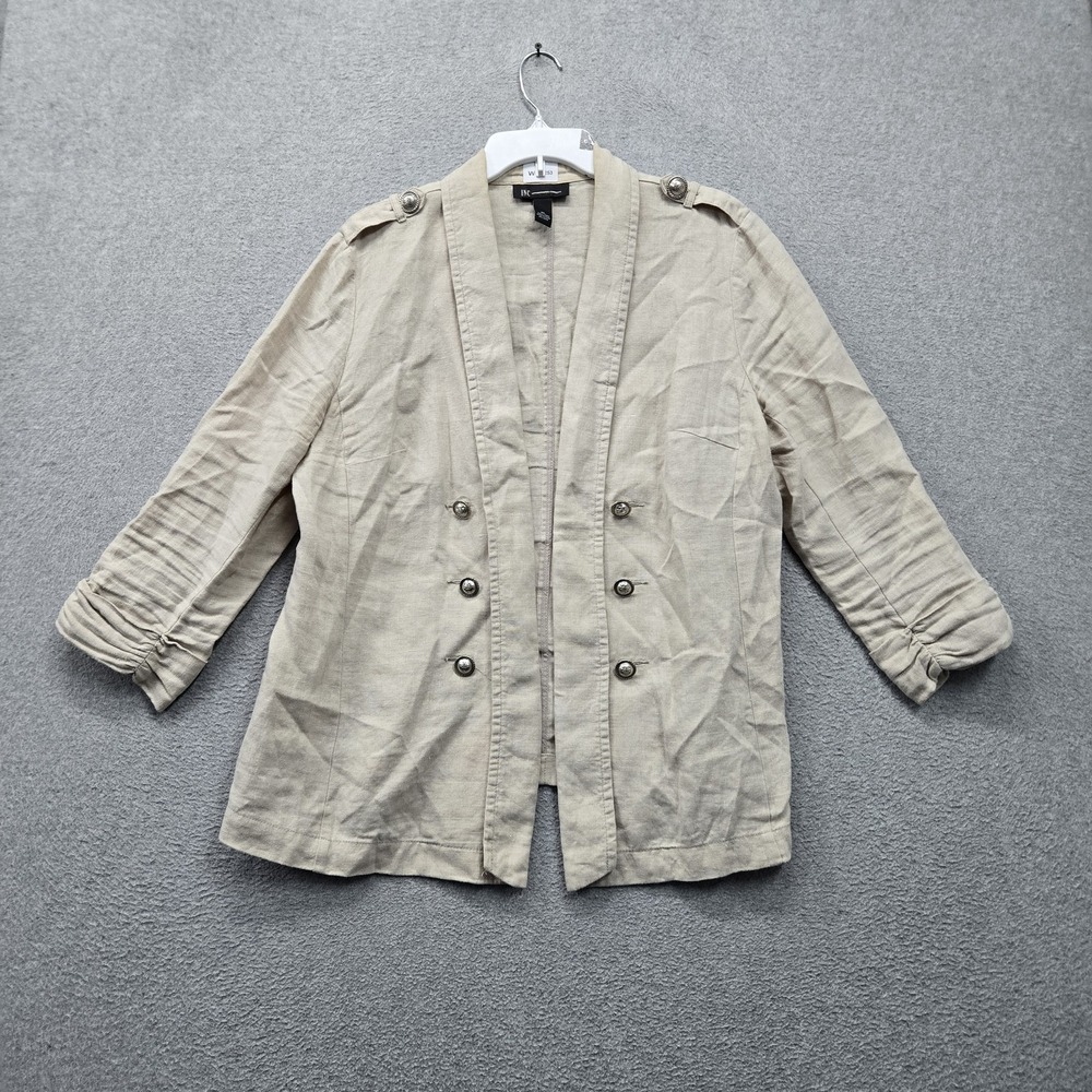 INC International Concepts Women Jacket XL Beige 100% Linen Ruched Open Front